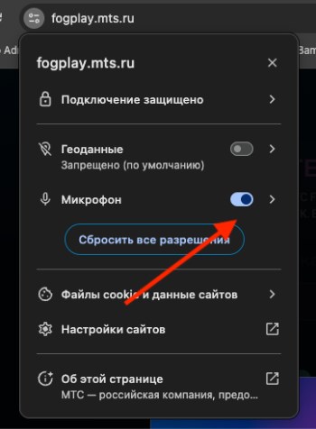 МТС Fog Play браузер разрешение микрофона для сайта